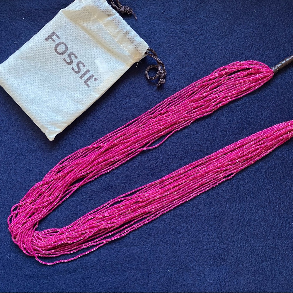 Fossil Fuchsia Pink Beaded Necklace